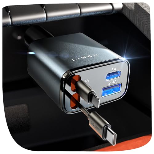 LISEN Cargador Coche Carga Rápida Retráctil 84W Accesorios Coche Camper