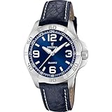 Festina Reloj Hombre Analógico de Cuero Azul - Movimiento de Cuarzo - Cristal Mineral de Alta