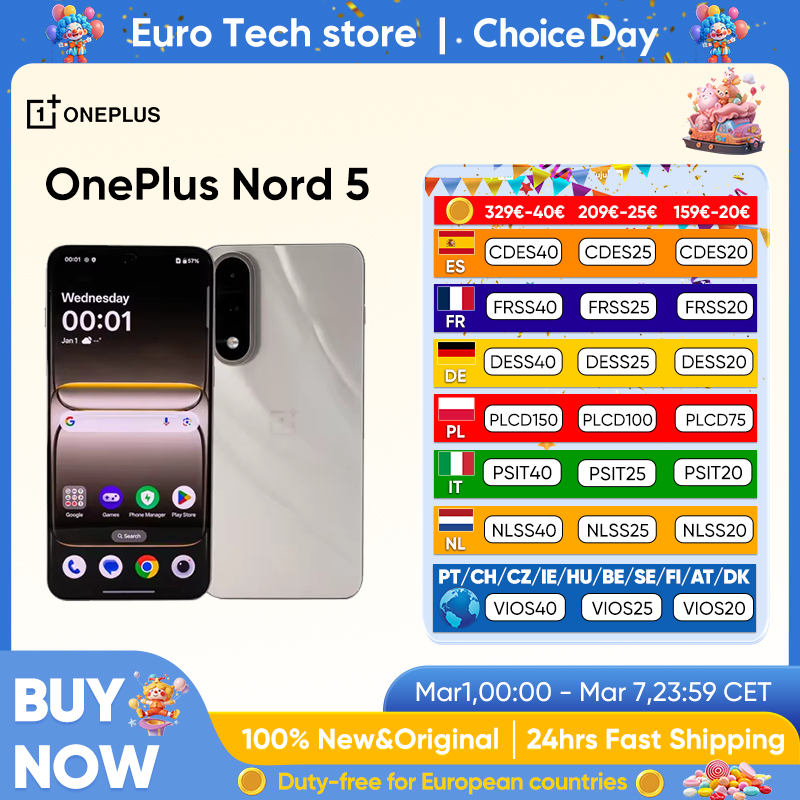 OnePlus Nord 5 con Pantalla de 6,83” 144 Hz 5200mAh Carga de 80W SUPERVOOC Cámaras duales de 50MP
