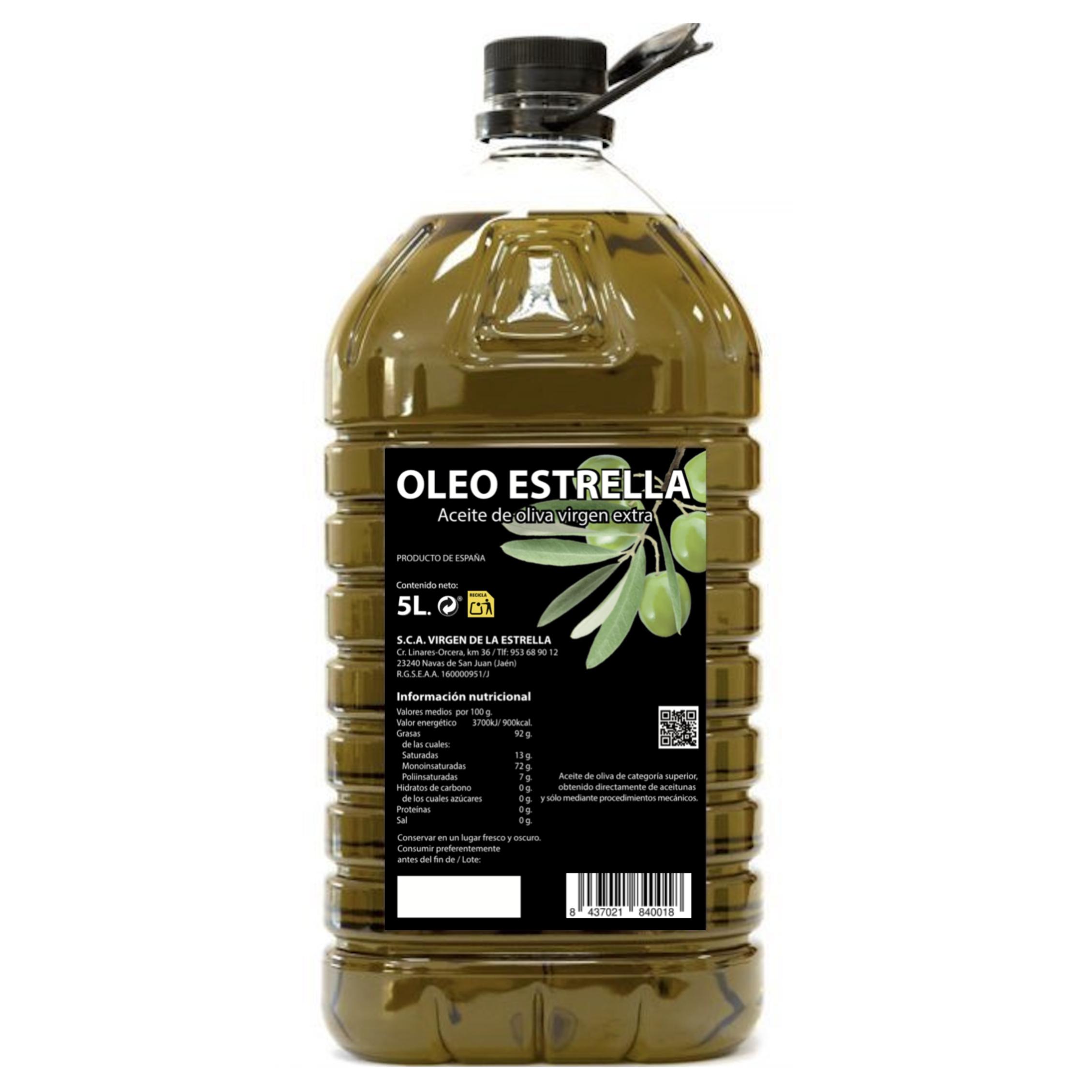 Aceite Oliva Virgen Extra -Garrafa 5L - Origen Jaén - Andalucía - Aceite Cooperativa OLEOESTRELLA
