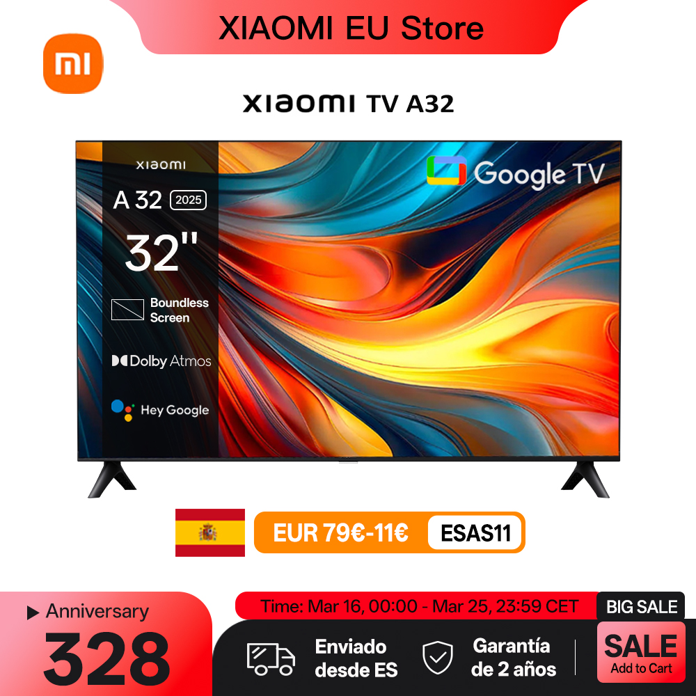 Xiaomi TV A 32, Tamaño compacto con pantalla colorida, sonido dinámico con audio Dolby ™