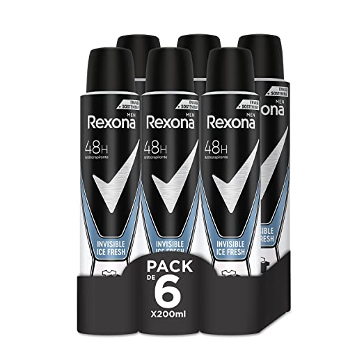 Rexona Invisible Desodorante Aerosol Antitranspirante para hombre Ice 200ml - Pack de 6