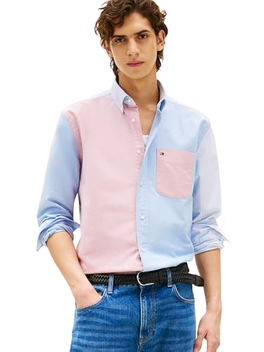 Tommy Hilfiger Camisa Oxford de Manga Larga para Hombre, Corte Normal, con Botones