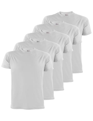 Juego de 5 Camisetas para Hombre blancas con Cuello Redondo marca Alpidex
