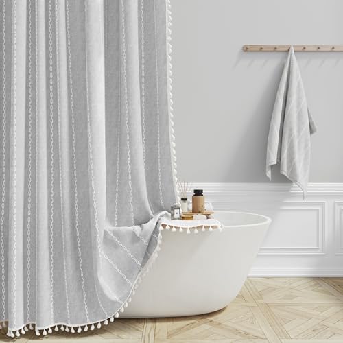 BTTN  Cortina de ducha larga, estilo Boho Farmhouse. Tela pesada con diseño rústico a rayas