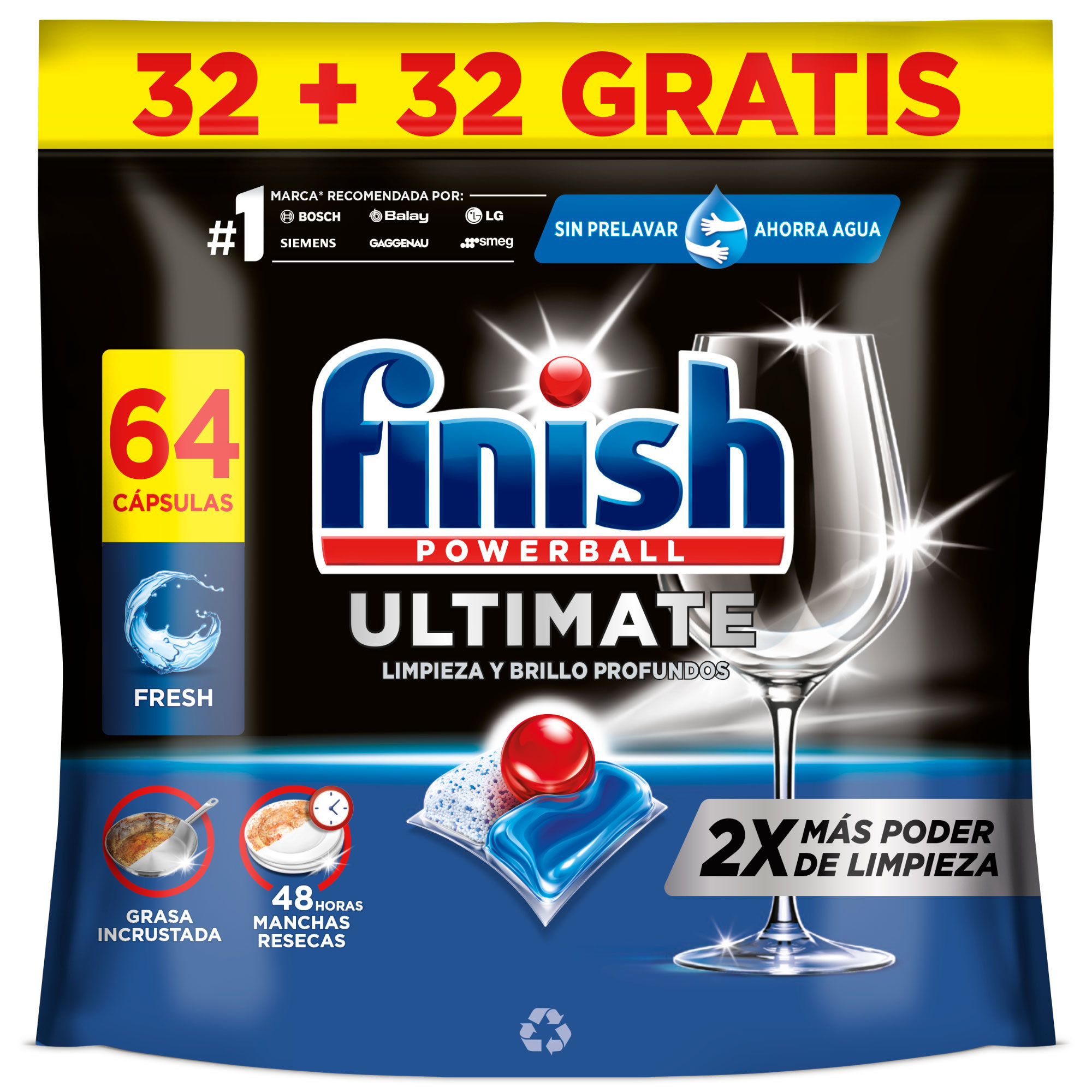 Finish Powerball Ultimate, 128 | 192 | 256 Pastillas para Lavavajillas, Aroma Regular