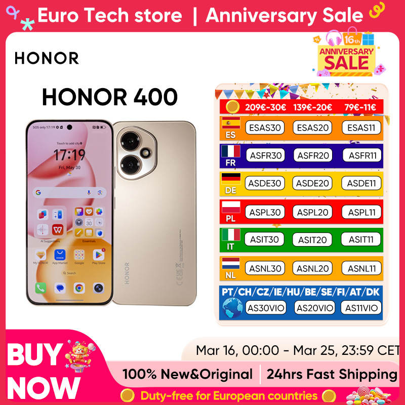 HONOR 400 5G Snapdragon 7 Gen 3 Cámara IA de 200MP Pantalla AMOLED de 6.55'' 5300mAh 66W SuperCharge