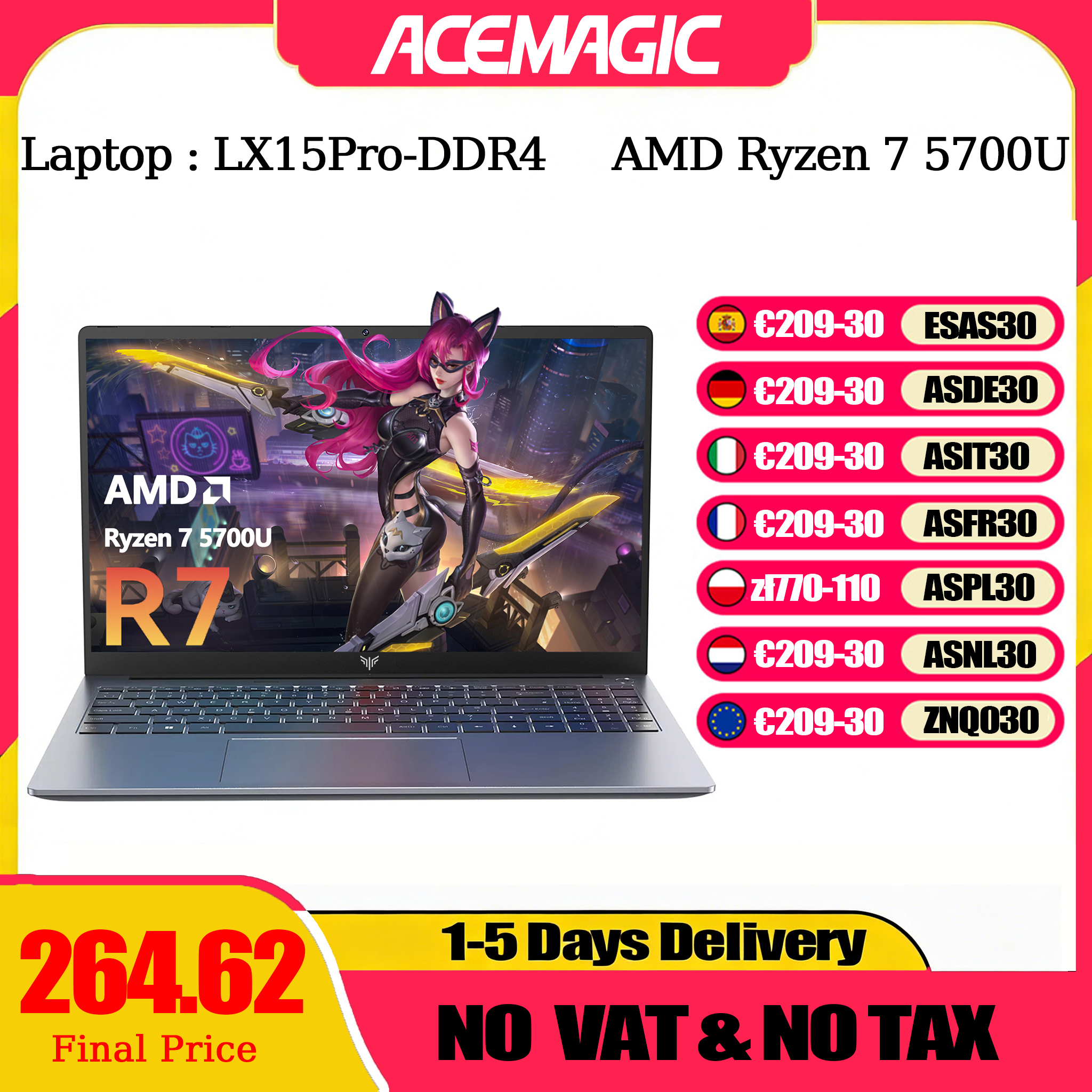 Ordenador portátil ACEMAGIC AMD Ryzen 7 7730U Windows portátil 15,6 pulgadas IPS 16GB
