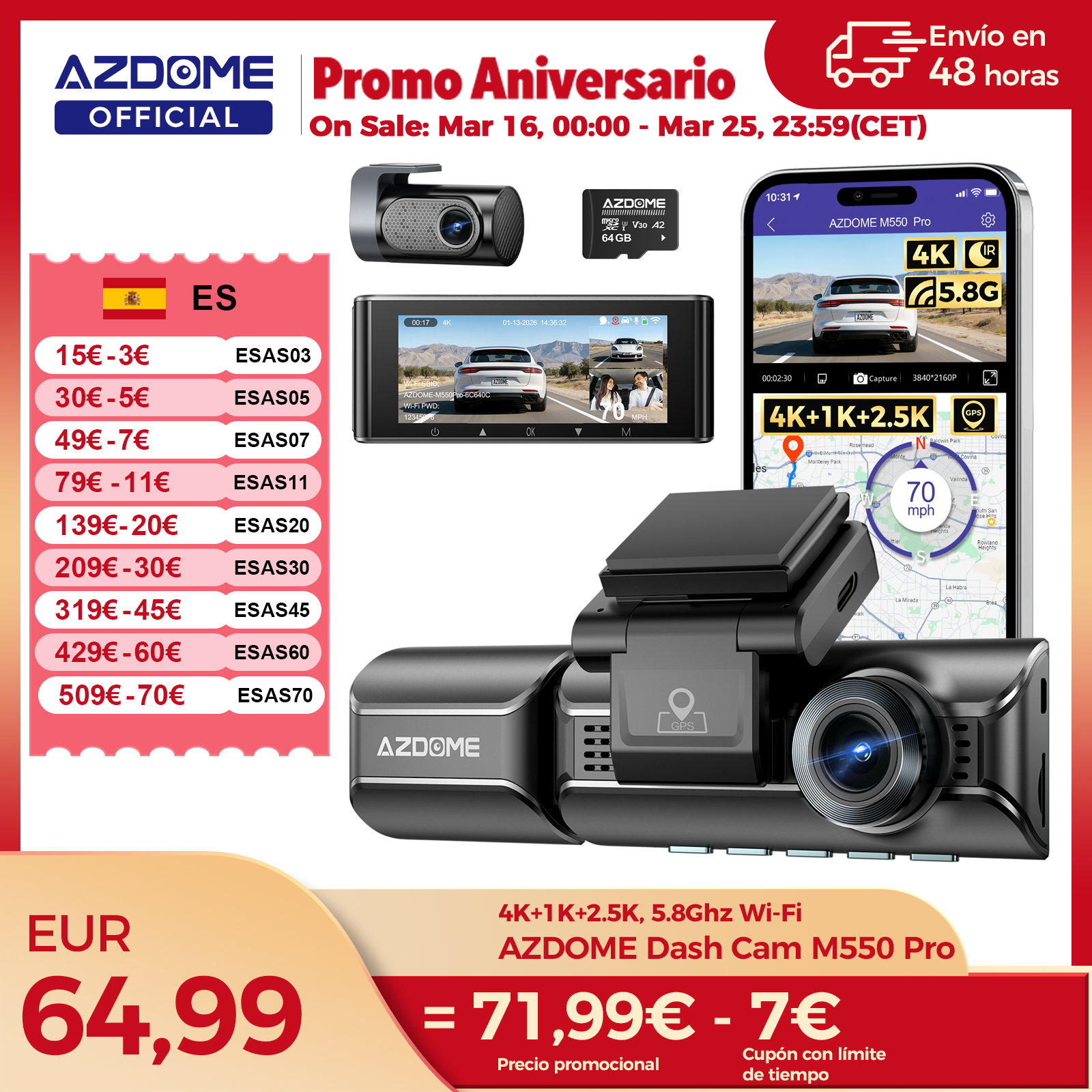 AZDOME M550 Pro Dash Cam 4K