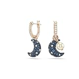 Swarovski Pendientes Luna, Perla de cristal, Diseño asimétrico, Luna, Multicolores