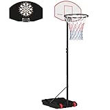 SPORTNOW Canasta de Baloncesto para Exterior con Tablero de Dardos Altura Ajustable 210-247 cm