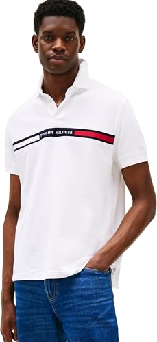 Tommy Hilfiger Polo de Manga Corta Hombre Chest Insert Regular Fit, Blanco