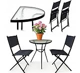 BDW Juego de muebles de balcón, mesa de cristal de 70 x 40 cm con 2 sillas plegables