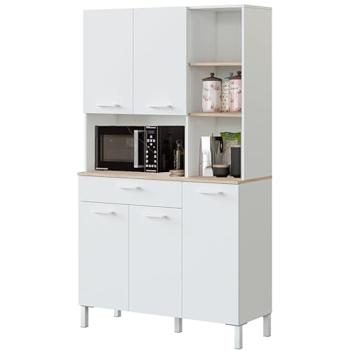 Habitdesign Mueble Auxiliar Cocina 5 Puertas + 1 Cajón, Modelo Kira, Acabado Blanco Artik