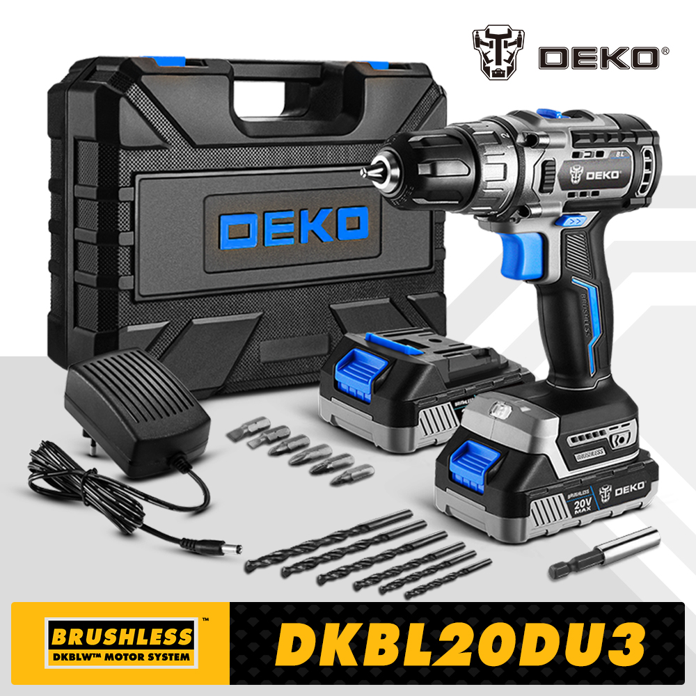 DEKO-Kit con taladro inalámbrico sin escobillas, 20V, Mini destornillador eléctrico de 2 velocidades