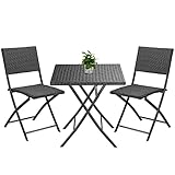 CASARIA Conjunto Muebles Balcón Mesa y 2 Sillas Plegables Poliratán