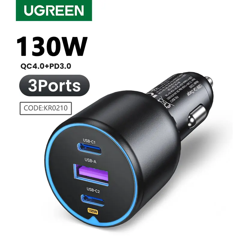 UGREEN 130W USB C cargador de coche para Xiaomi iPhone 17 Samsung Galaxy S25 portátiles