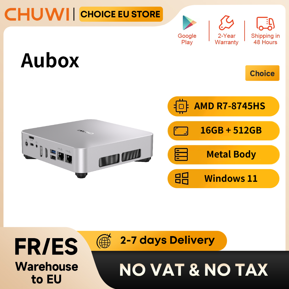 Mini PC CHUWI AuBox AMD R7 8745HS con OCuLink, 16GB, 512GB SSD, Windows 11, Pantalla 4K 60Hz