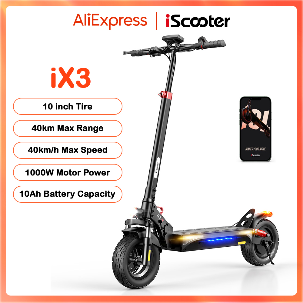 Patinete eléctrico IScooter iX3, de 1000W, con 40KM, neumático todoterreno de 10", 10Ah, 40 KM/H