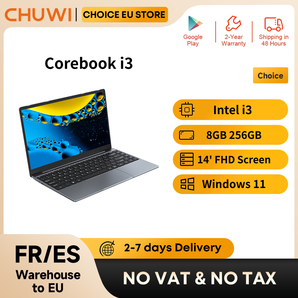 CHUWI CoreBook i3, 8GB de RAM, 256GB SSD, Pantalla de 14", Gráficos UHD 615, Intel i3, Windows 11