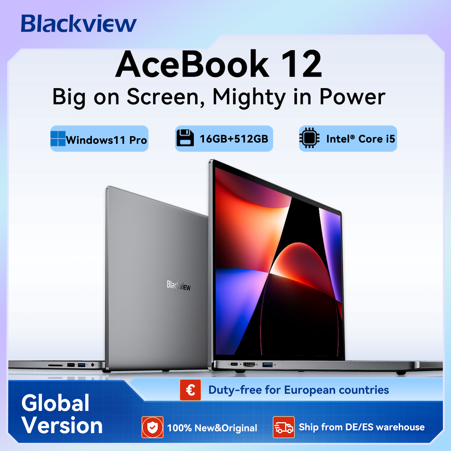 Blackview Laptop Acebook 12, portátil de 16 pulgadas, 16 GB DDR4, 512 GB SSD, Windows 11 Pro