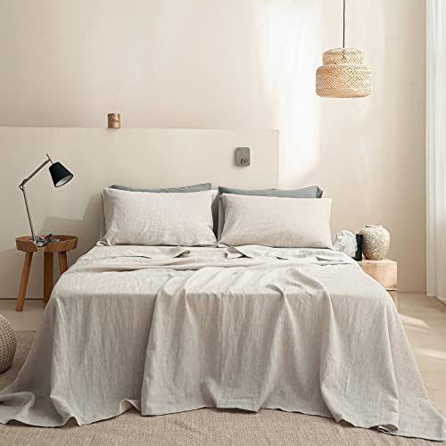 Simple&Opulence Sábana Plana 100% Lino Estilo Básico, Sábana Plana Super Suave