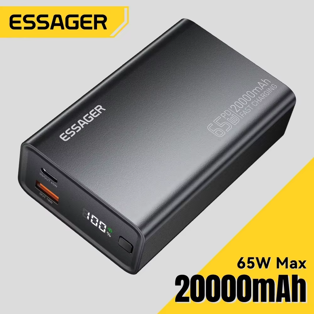 Batería externa Essager de 20000mAh, portátil PD, con 65W y carga rápida