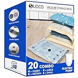 SUOCO Bolsas al Vacío Ropa, Juego de 20 Bolsas con Bomba Eléctrica, Resistente y Reutilizable