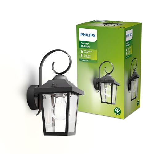 Philips myGarden Buzzard - Aplique de exterior, casquillo E27, 60 W, aluminio, color negro