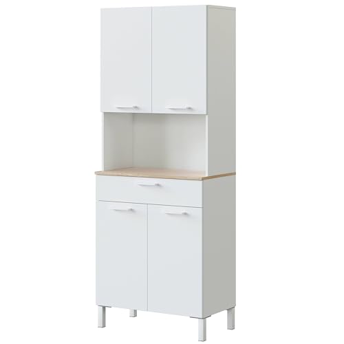 Habitdesign Mueble Auxiliar Cocina 4 Puertas + 1 Cajón, Modelo Kira, Acabado Blanco