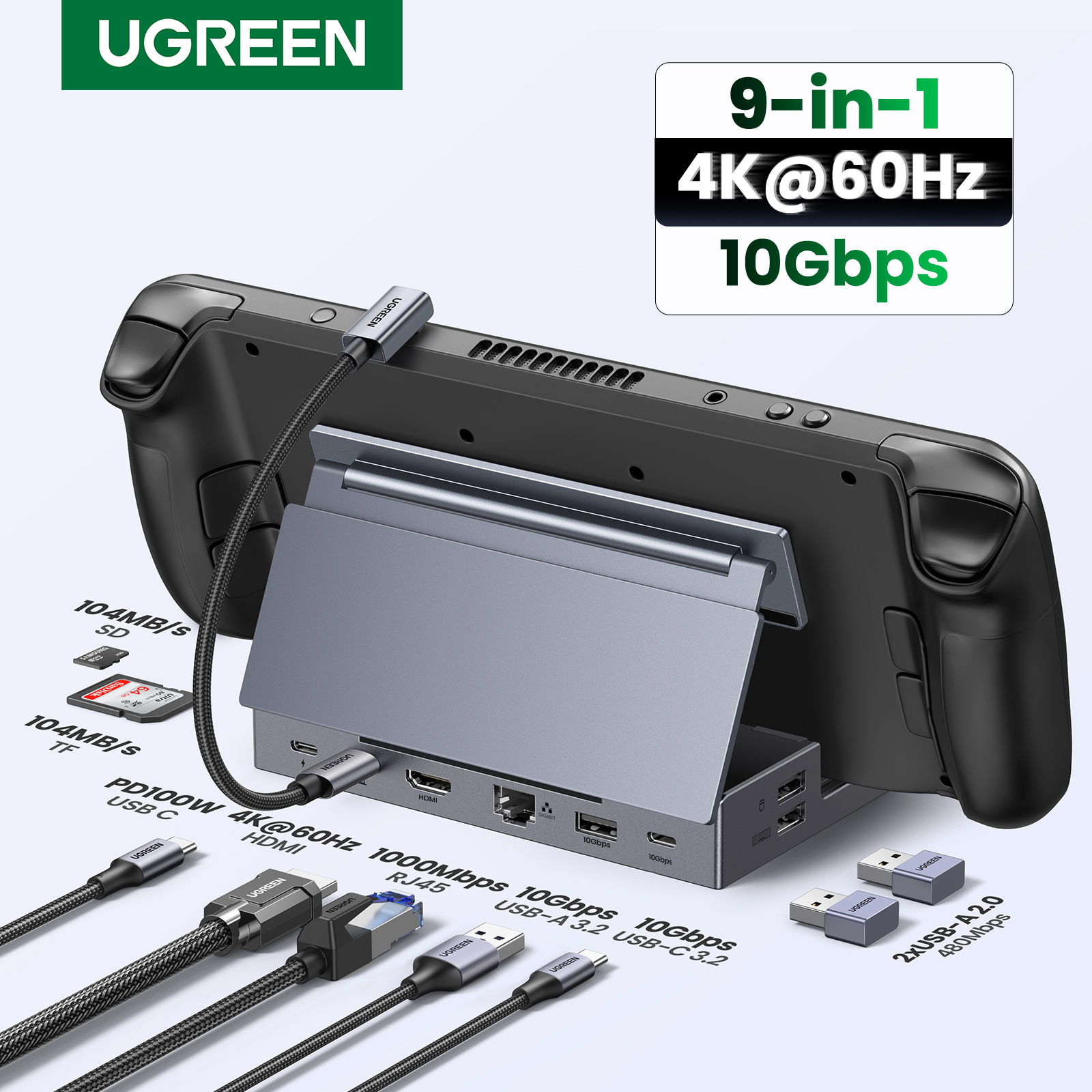 UGREEN-Steam Deck Dock, 4K, 60Hz, 9 puertos