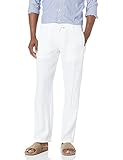 Perry Ellis Pantalón 100% lino con cordón para hombre, Blanco brillante