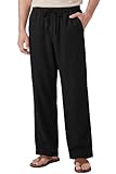 Enlision Pantalones Lino Hombre Negro Verano Cintura Elástica Pantalones de Lino