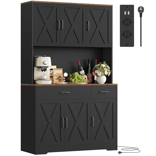 HOCSOK Alacena de Cocina 105x180 cm (BxH)，Armario Negro con Enchufes