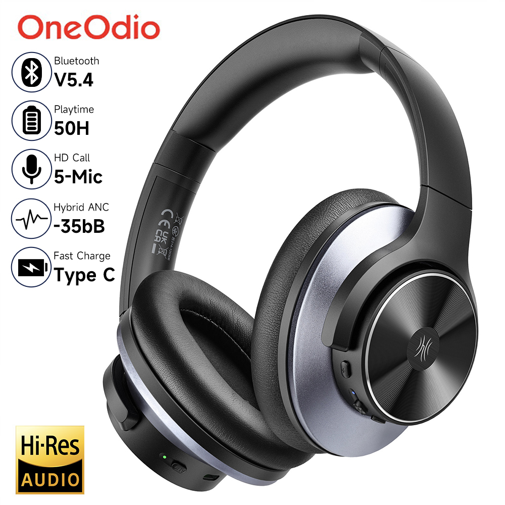Oneodio A10 con bluetooth 5.4, cancelación activa de ruido, Audio hi res, ANC, con micrófono tipo c