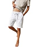 LVCBL Pantalones Cortos de Lino para Hombre Pantalones Cortos de Playa de Verano