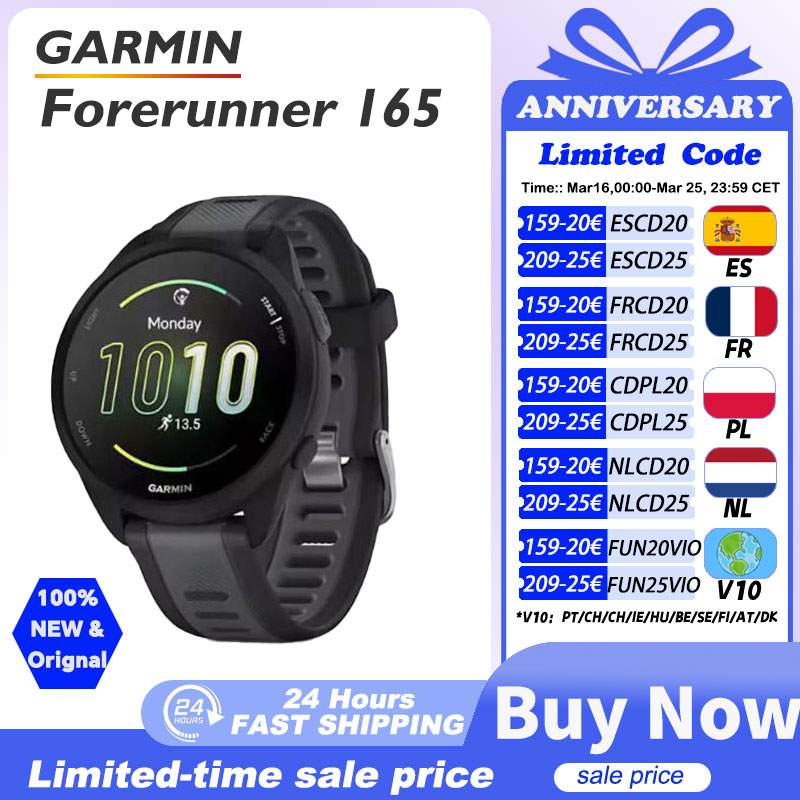 Forerunner 165 con sensor Pulse Ox y seguimiento avanzado de estrés, ritmo cardiaco, entrenamiento