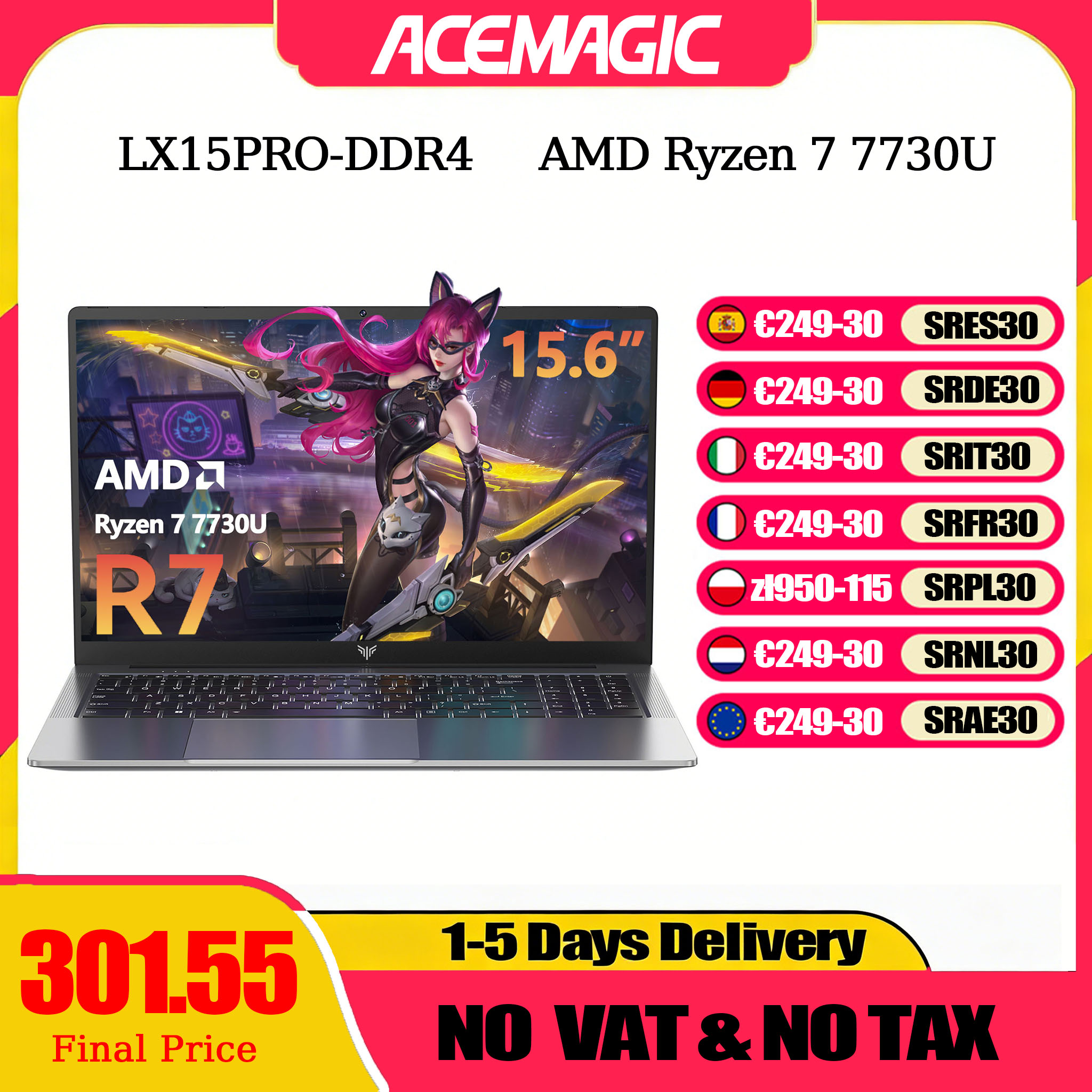 Portátil ACEMAGIC AMD Ryzen 7 7730U Windows portátil 15,6 pulgadas IPS 16GB DDR4 512GB NVMe SSD