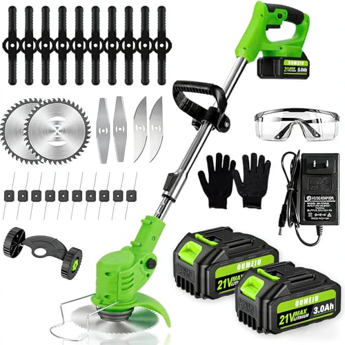 Desbrozadora Bateria, Recortabordes Eléctrico con 2 3.0Ah baterías y Cargador rápido