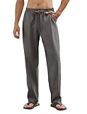 CMTOP Pantalones Lino Hombre Verano Pantalon Lino Hombre Casual Anchos Largos