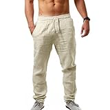 Litthing Pantalones de Lino para Hombre Pantalon Algodón Ligeros de Verano Playa