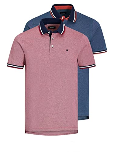 Jack & Jones Jjepaulos Polo Ss 2pk Mp Camiseta, Hombre, Rio Rojo/Denim Azul