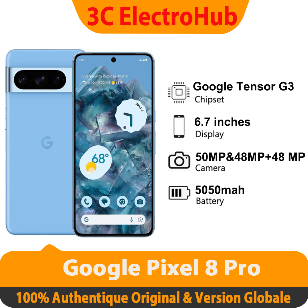 Google Pixel 8 Pro, Google Tensor G3, 6.7, 50 MP y 48 MP, OLED 120Hz, IP68, 5050 mAh