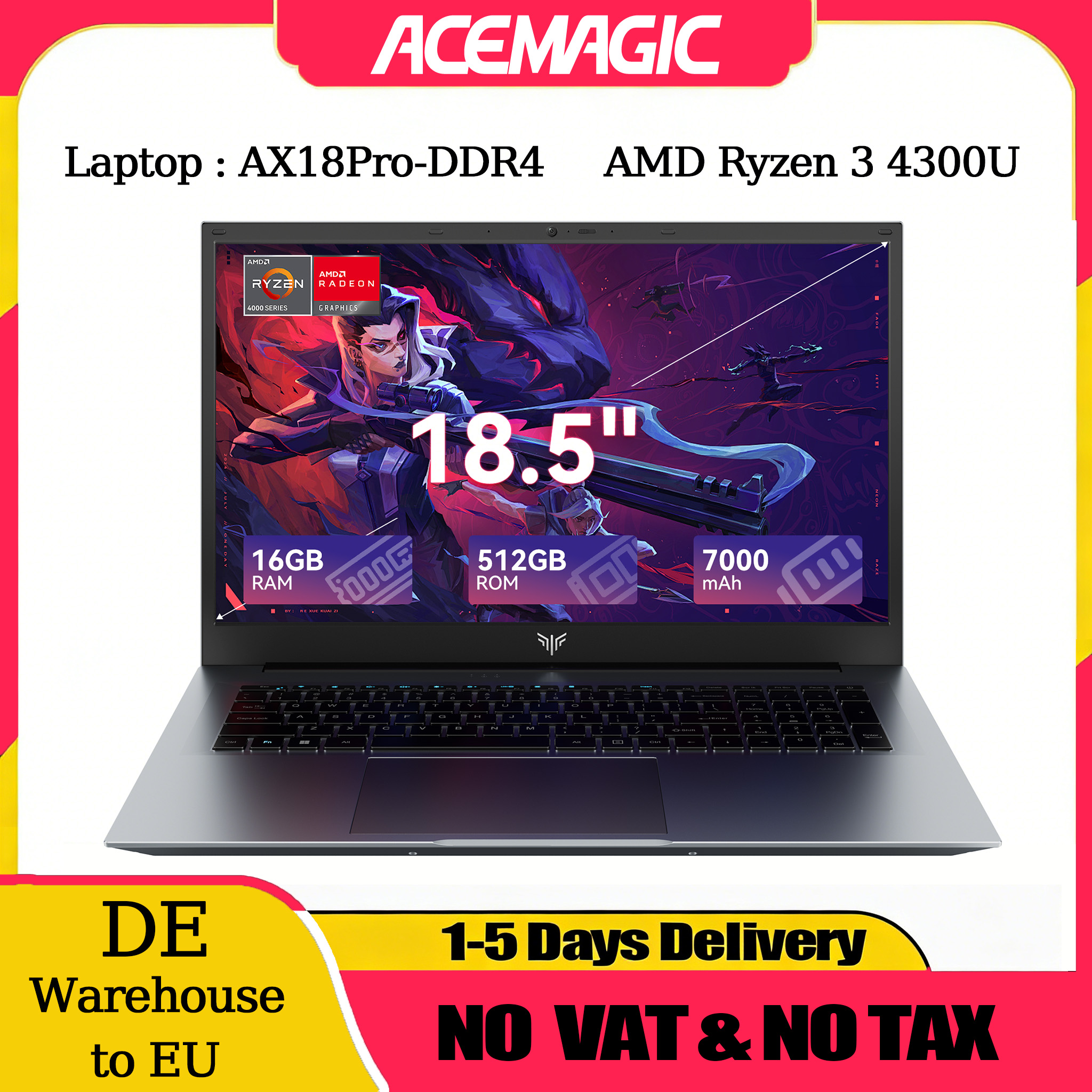 ACEMAGIC Computadora Portátil de 18.5 Pulgadas con Windows 11 PRO, Batería de 7000 mAh
