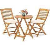 GIANTEX Set de Bistró con 3 Piezas Plegables, Mesa y Sillas Terraza de Madera de Acacia