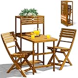 CASARIA® Set Muebles de Balcón Plegables 3Pzs Madera Acacia Resistente
