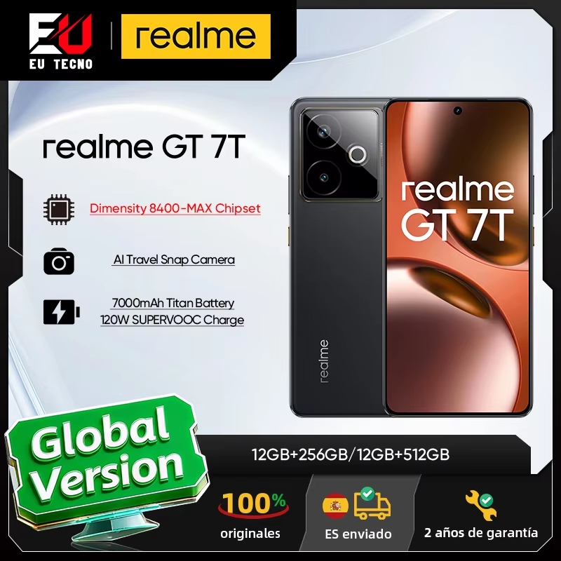 Realme GT 7T, pantalla de 6.8" y 120Hz, batería de 7000mAh con carga SUPERVOOC de 120W, cámara 50MP