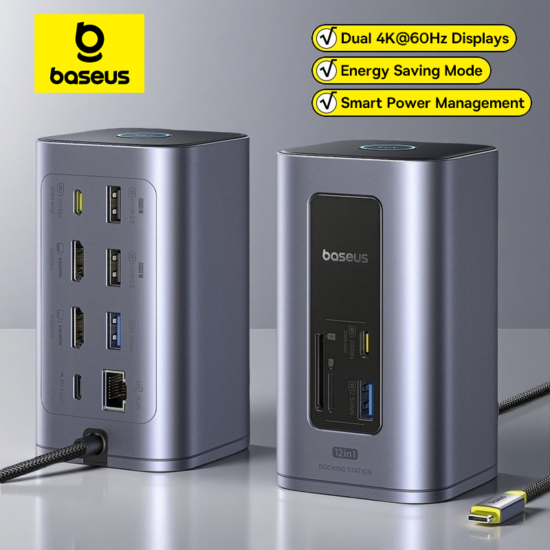 Baseus-HUB USB C 12 en 1 a HDMI, adaptador USB 3,2 de pantalla Dual de 4K