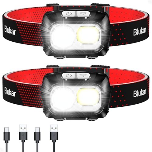 Blukar Linterna Frontal  LED Recargable con USB-C pack de 2 unidades