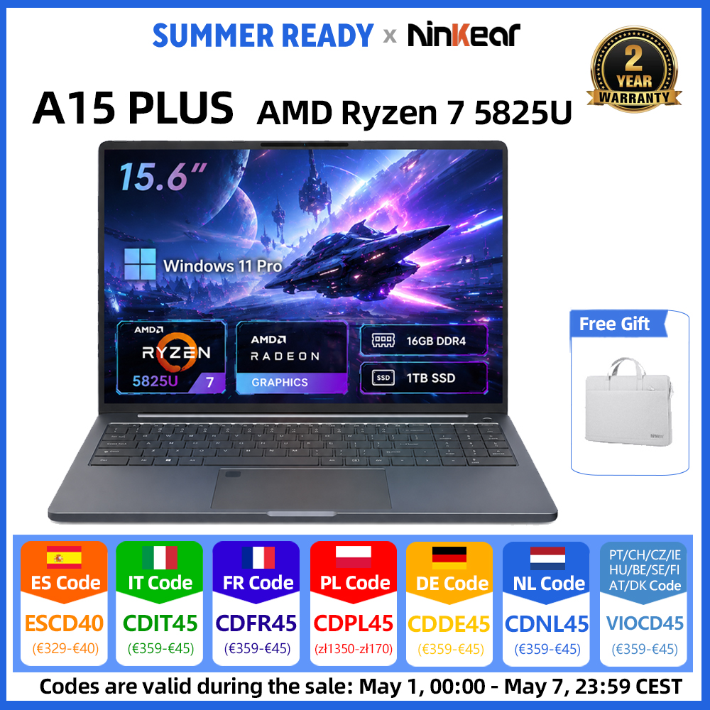 Ordenador Portátil Ninkear A15 Plus 15.6 Pulgadas Pantalla FHD IPS AMD Ryzen 7 5825U 16GB